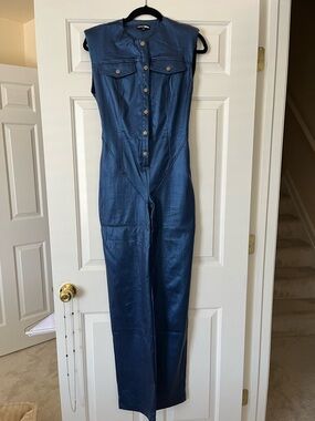 Fashion Nova Shimmery Metallic Navy Sleeveless Jumpsuit